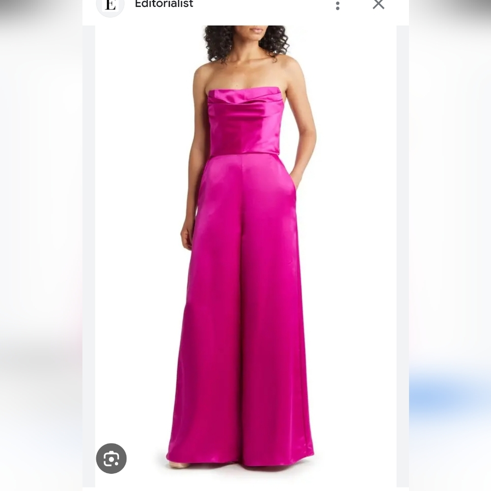 Amsale Strapless Satin Jumpsuit - Picture 2 of 16